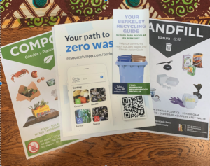Image: Flyers that show where to put items in Compost, Recycling, and Landfill as well as a poster for the Resourceful App
