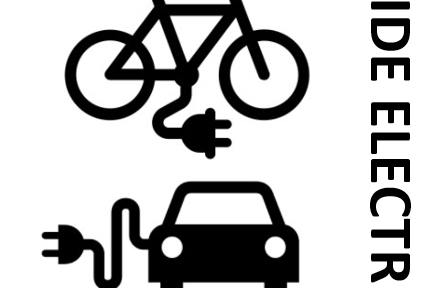 Graphic of electric bike and electric car with text "Ride Electric"